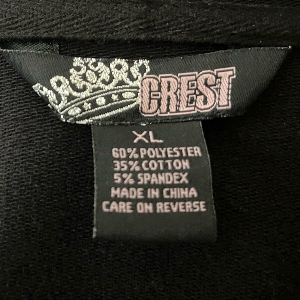 Crest Black Cropped Sweatshirt Hoodie Size XL Gold Embellished Shoulder - Picture 8 of 9